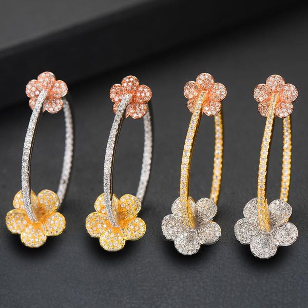 

kellybola trendy women flower hoop earrings jewelry for elegant bridal wedding shiny + cubic zirconia & huggie, Golden;silver