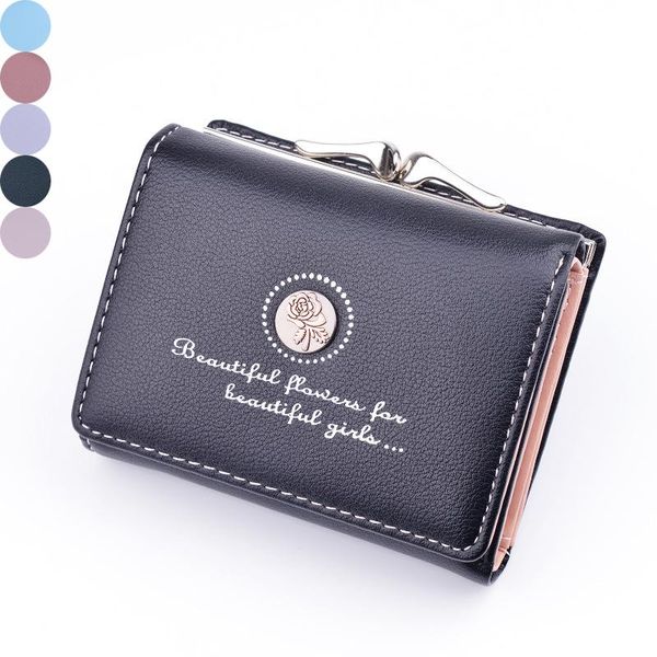 

wallets small women brand designer female short coin purses 5color leather money holders mini clutch bags, Red;black