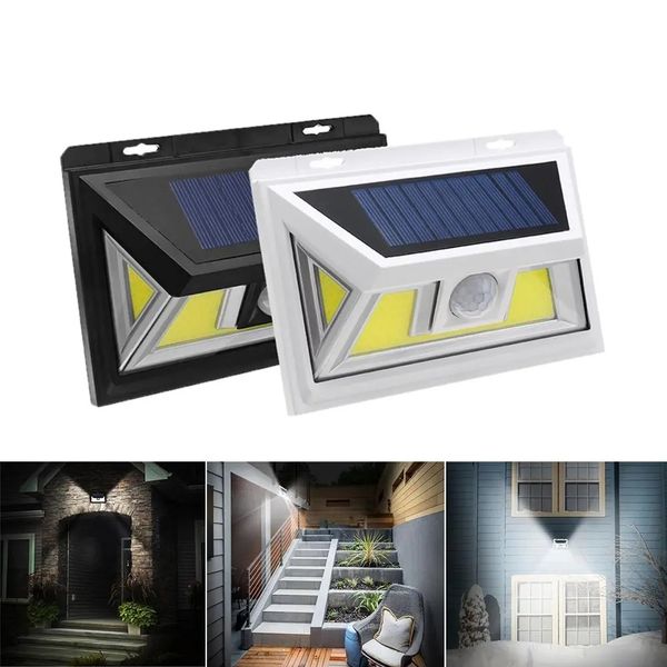

ariluxÂ® 10w solar power 66 cob led waterproof pir motion sensor light outdoor wide angle wall lamp - white
