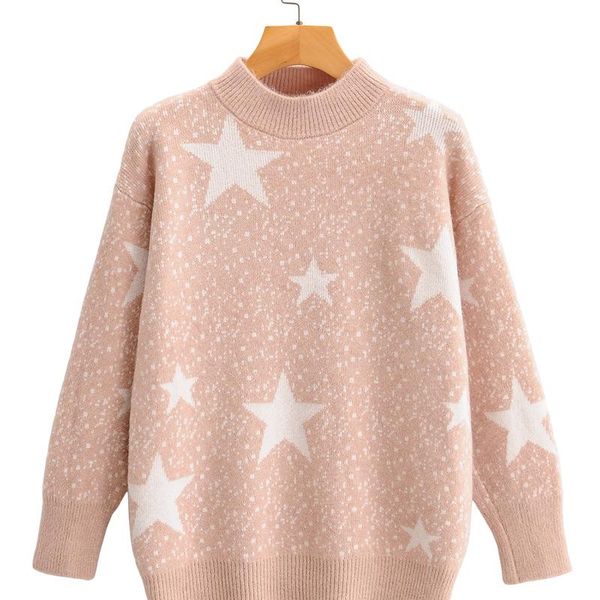 

women's sweaters fall 2021 ff - 197 europe and the united states star jacquard circular knitting pullovers, White;black