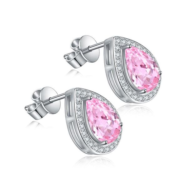 

stud pirmiana 925 sterling silver earrings pear shape lab grown morganite gemstones jewelry, Golden;silver