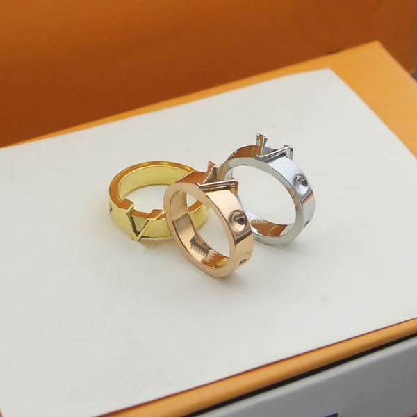 

europe america new style men lady women titanium steel embossed v initials lovers rings 3 color size us6-us9, Silver