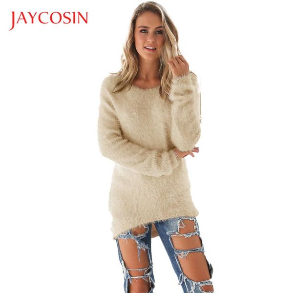 

women's sweaters jaycosin clothes women autumn winter o-neck sweater knitted long sleeve khaki warm irregular hem dress, White;black