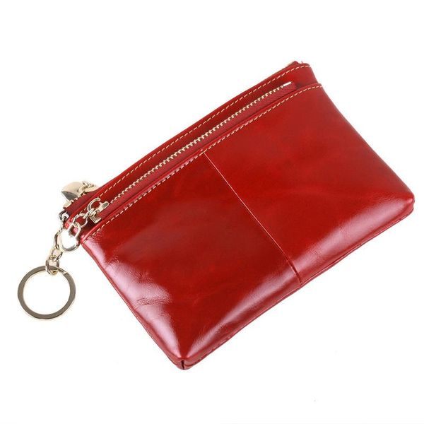 

coin purses women small purse genuine oil wax leather wallet female double zipper bank card holder cute organizer key pouch, Red;black