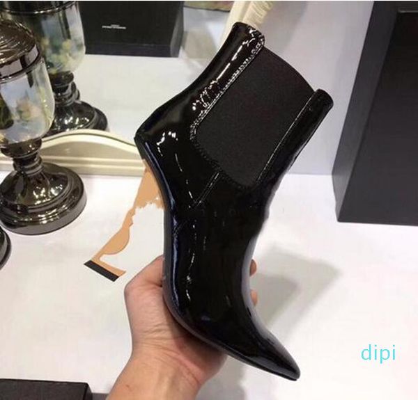 

spring fall black patent leather wedding bridal shoes for bride luxury pointed toe letters high heels pumps ladies boots designer