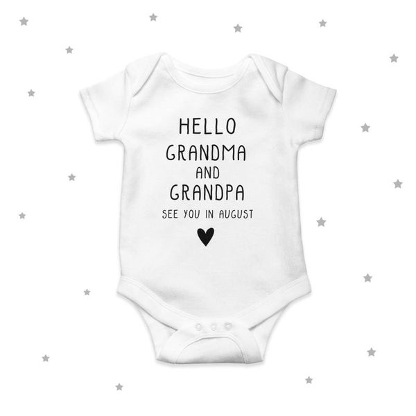 

rompers baby girl hello grandma and grandpa personalised announcement grow boys clothes, Blue