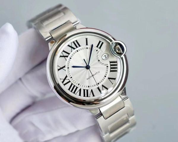 

wristwatches mens luxury blue white watch 42mm automatic mechanical stainless steel, Slivery;brown