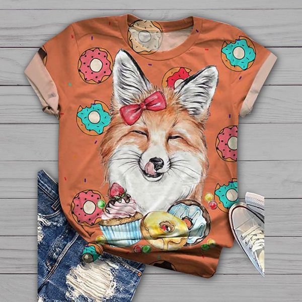 

plus size tshirts womens t shirts short sleeve 3d animal printed o neck tee shirt blusas women, White
