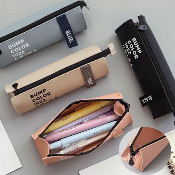 

pencil bags simple case ins leather student office school supplies korean stationery box cute triangle