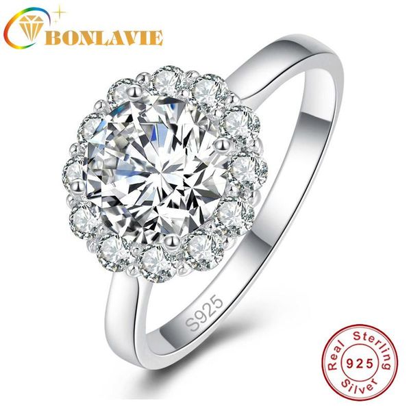 

cluster rings 925 sterling silver 8mm round big crystal white cz for wedding engagement s925 fine jewelry women romantic ring, Golden;silver