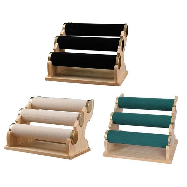 

jewelry pouches, bags wooden base 3-layer watch storage rack, bracelet, bracelet display rack, Pink;blue