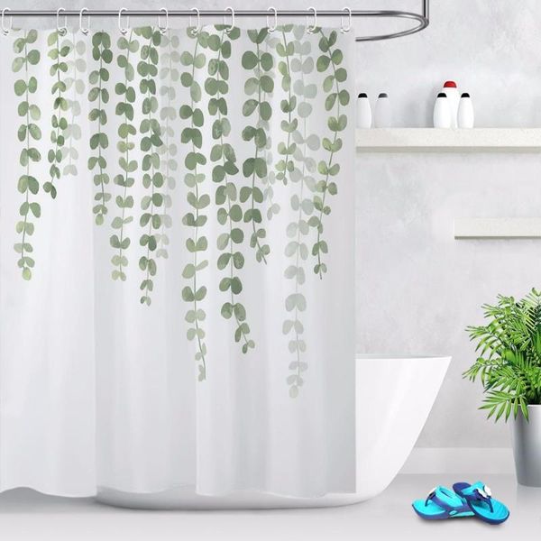 

shower curtains 46green leaves curtain artistic nature bathroom white waterproof mildew resistant polyester fabric for kids bathtub decor