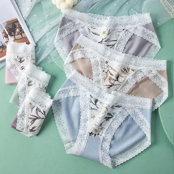 

women's panties women mid-waist underpants ladies briefs lace seamless cotton underwear floral girl, Black;pink