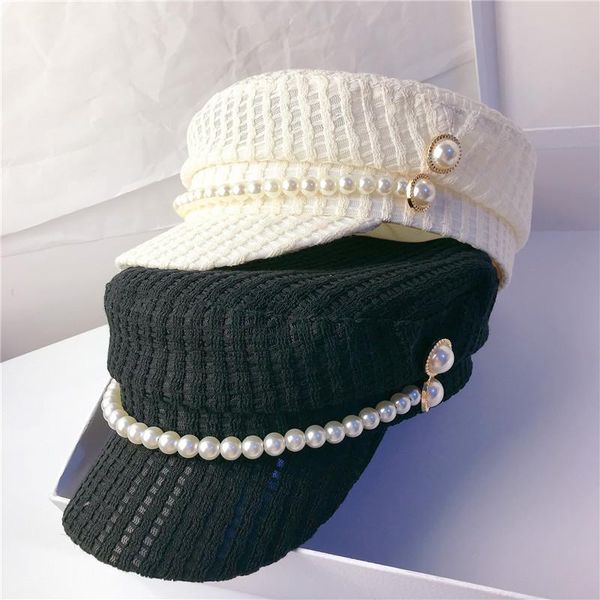 

stingy brim hats 202107-jx spring summer plaid pearl button street lady service hat women leisure visors cap, Blue;gray