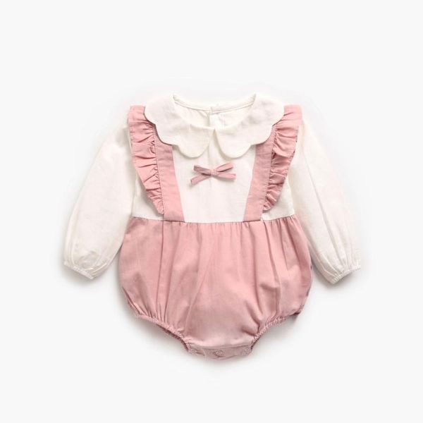 

rompers cotton born long sleeve petals collar baby bodysuits set for girls sleep ,play, Blue