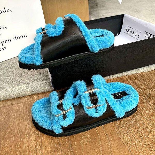 

slippers autumn and winter ladies cotton simple comfortable women flat furry, Black