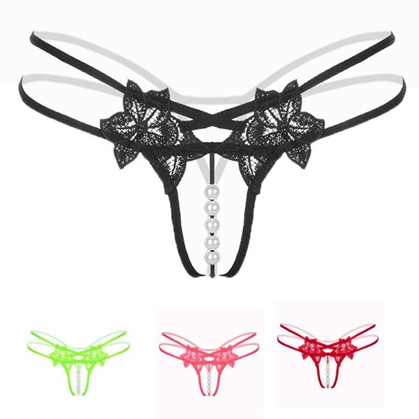 Mutandine da donna sexy erotiche per massaggio con perle con apertura sul cavallo in pizzo trasparente perizoma porno tentazione lingerie