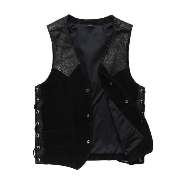 

men's vests fashion men genuine leather vest 100% matte cowhide waistcoat man sleeveless jacket autumn asian size m-4xl m470, Black;white