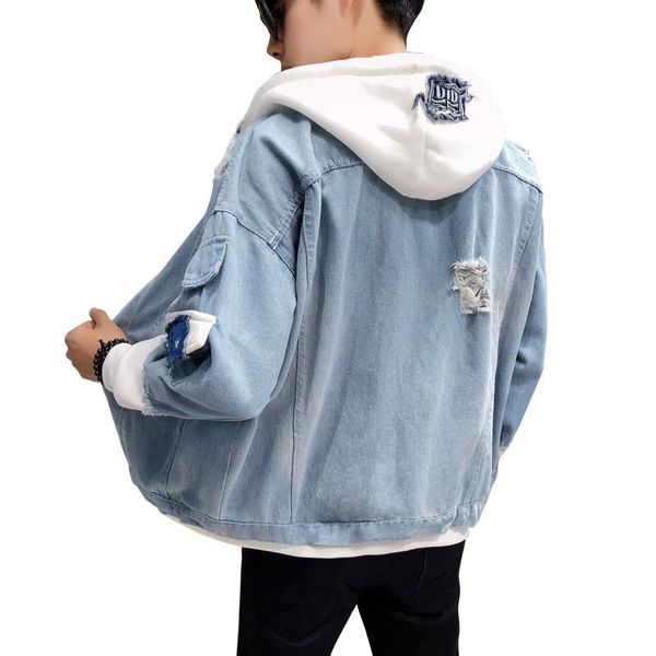 

men's denim jacket slim and breathable hooded mens men jeans cowboy coats loose plus size man clothing 2021 jackets, Black;brown