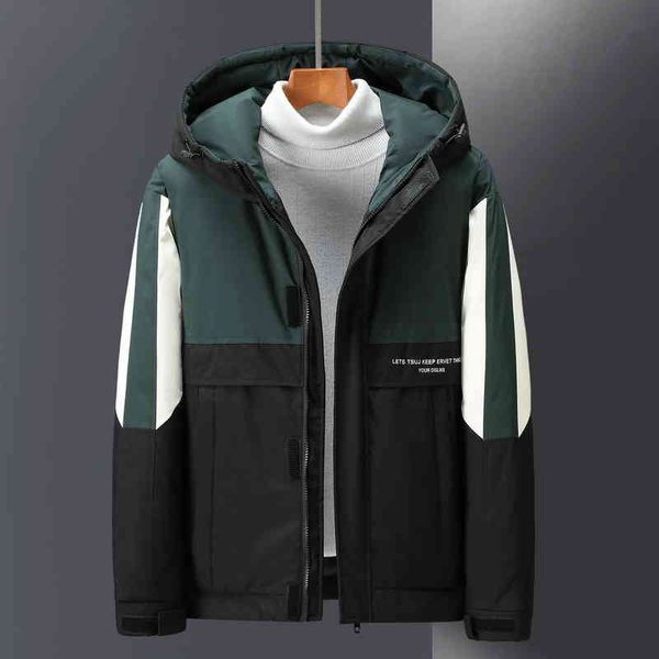 

fashion men down jacket 2021 new brand patchwork winter white duck coat men's outwear thick warm hooded parka high quality, Black