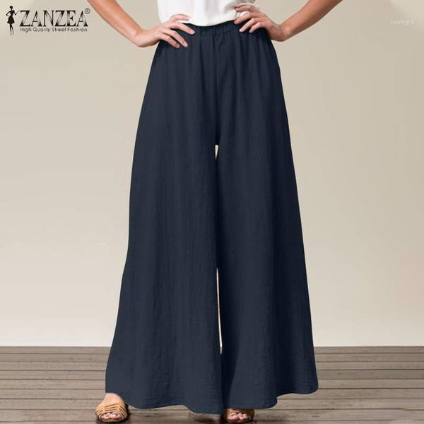 

women's pants & capris plus size women's wide leg trousers 2022 vintage spring solid elastic waist pantalon palazzo female casual, Black;white