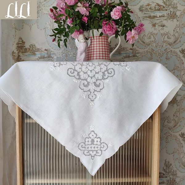 

table cloth elegant drawnwork embroidery hand white linen tablecloth