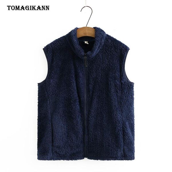

women's vests winter women warm solid stand collar zipper soft vest jacket 2021 plus size blue black female coat, Black;white