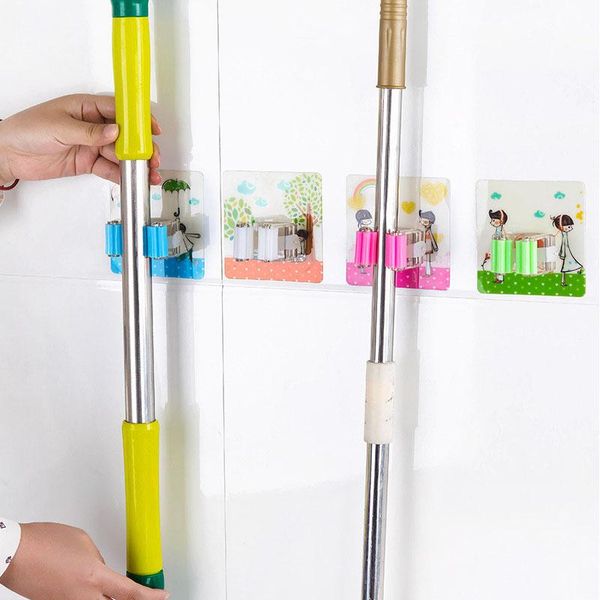 

hooks & rails 1pcs cartoon mop holder toilet storage organizer broom hanger self adhesive cleaning tool fixed clips bathroom accessories