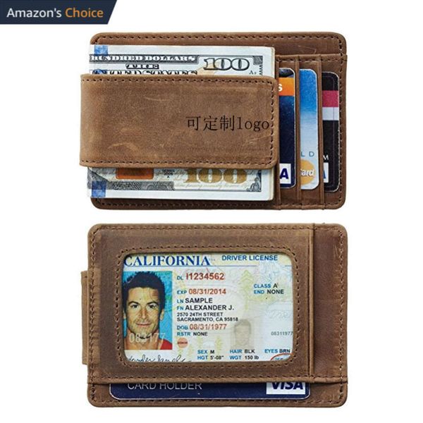 

the wallet leather card bag rfid dollar clip front pocket men's magnet wallet, Black