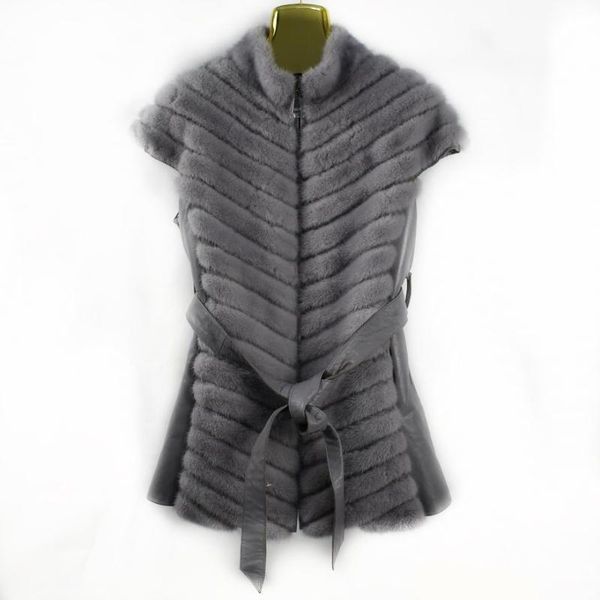 

women's fur & faux 2021 mink ladies vest fashion pretty windbreaker coat, Black