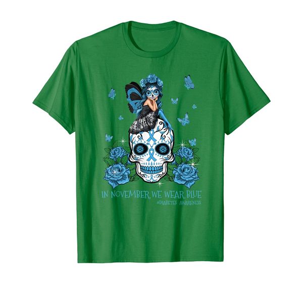 

sugar skull in november we wear blue diabetes awareness gift t-shirt, White;black