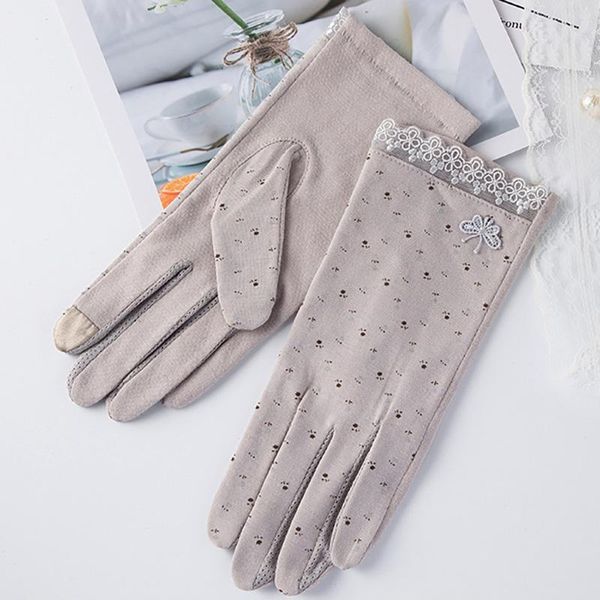 

five fingers gloves women' summer short wrist cotton thin autumn slip-proof touch screen style uv sunscreen driving guantes, Blue;gray