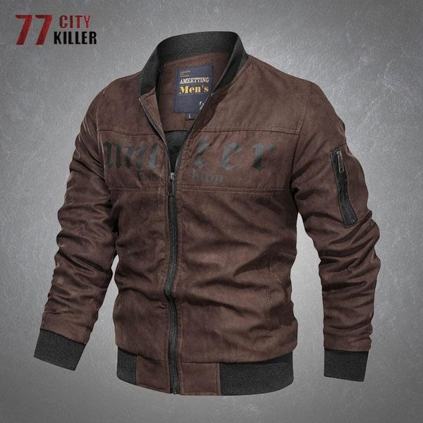 

suede cargo jacket men casual stand collar print solid color coats male windproof wear-resistant multiple pockets mens jackets men's, Black;brown
