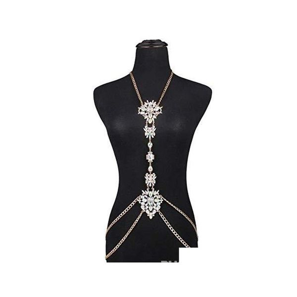 

body chain jewelry with red blue tawny crystal rhinestone & beads for women fashion necklace chain jllyrl bdedome, Silver