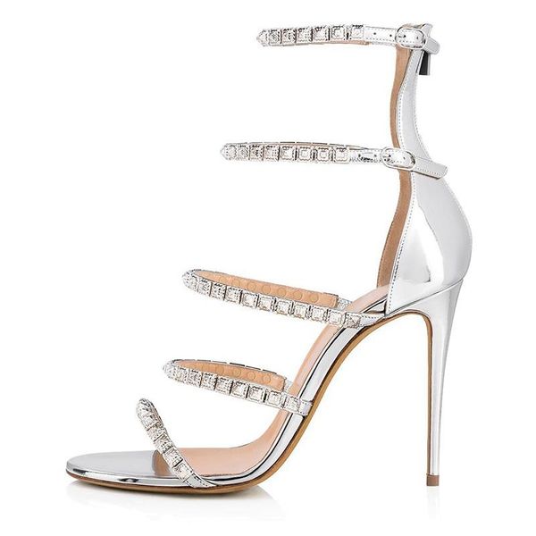 

sandals summer style fashion large size solid color rivet stiletto banquet dress all-match thin belt rhinestone women's shoe, Black