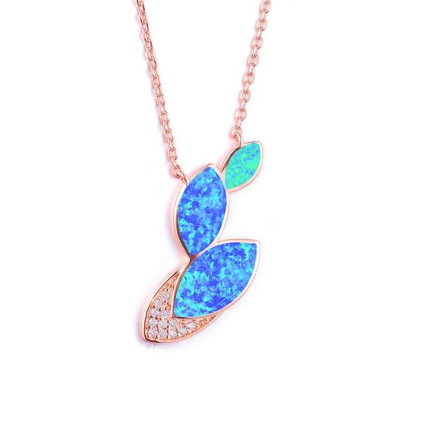 

pendant necklaces cute female horse eye pendants boho rose gold wedding leaf necklace blue white fire opal for women, Silver