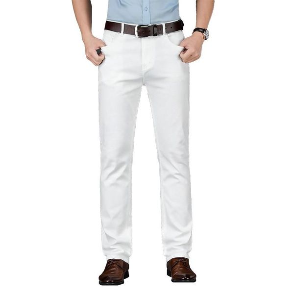 

men's jeans 2021 all white four seasons regular straight washed classic denim pants brand male casual trousers, Blue