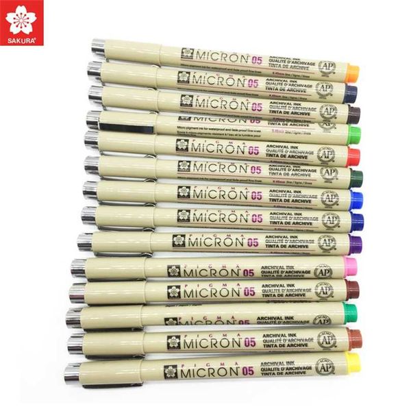 Set di 8/14 / 14Colors Sakura Pigma Micron Liner Penna Penna 0.25mm 0.45mm Colore Fineliner Drawing linee Marker Student Art Supplies 211104