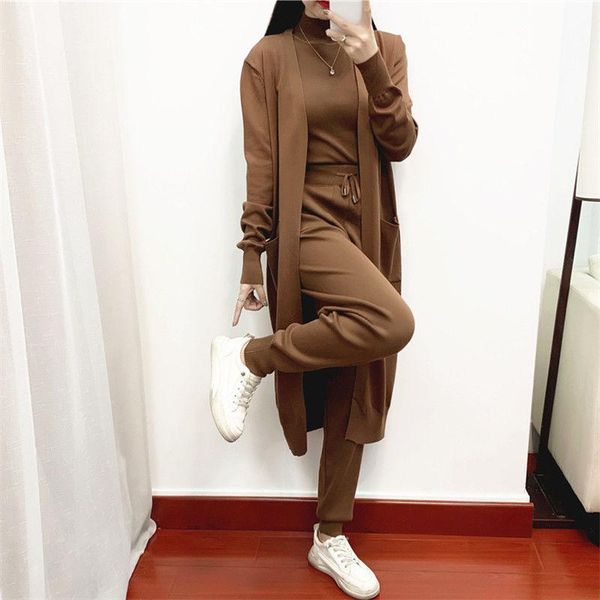 

women's tracksuits suit autumn and winter 2021 temperament slimming knitted fashion foreign style age reduction leisure three-piece set, Gray
