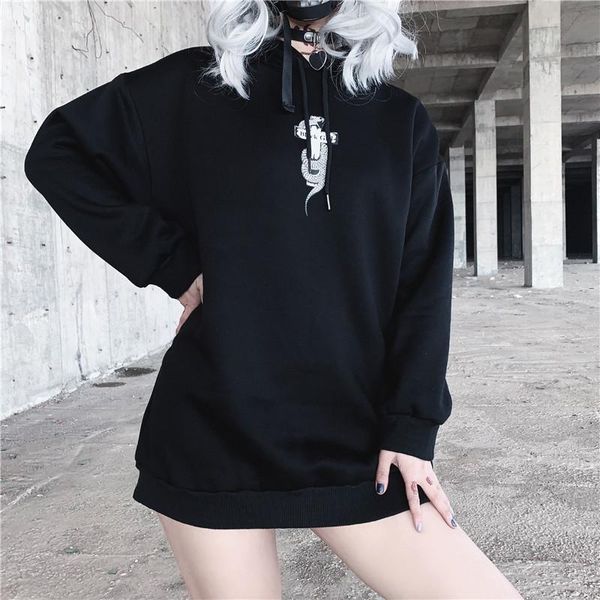 

women's hoodies & sweatshirts gothic dark sweatshirt women harajuku cross snake print long sleeve loose hooded grunge punk street plus, Black