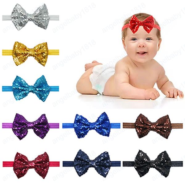 

10 cm shining sequins bowknot toddler hairband cute handmade bows elastic headband baby headwear christmas decoration kids gift, Slivery;white
