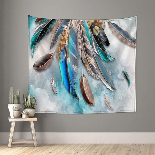 

tapestries boho feather pattern tapestry home decor polyester wall hanging art mandala carpet blanket beach towel bedroom