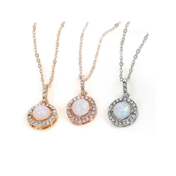 

1pc opal crystal pendant necklace women vintage chain necklaces pendants bride wedding jewelry gifts, Silver