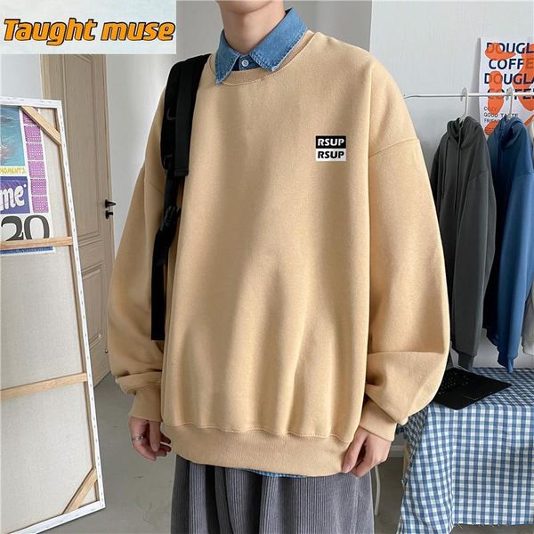 

men's hoodies & sweatshirts autumn and winter round neck brushed hoody korean-style trendy loose all-match couple pullover hoodie, Black