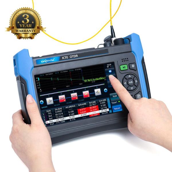

7.0 inch gui touch screen orientek k70 sm mm otdr 850/1300 1310/1550nm 24/28 32/30db tester fiber optic equipment