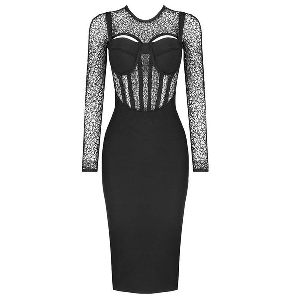 

casual dresses lace bandage dress long sleeve o neck women ladies clothing party club elegant celebrity vestidos, Black;gray