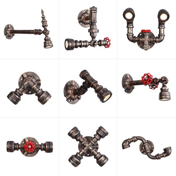

wall lamps 1/2 heads steam punk loft industrial iron rust water pipe retro lamp led e27 sconce lights fixtures vintage house lighting