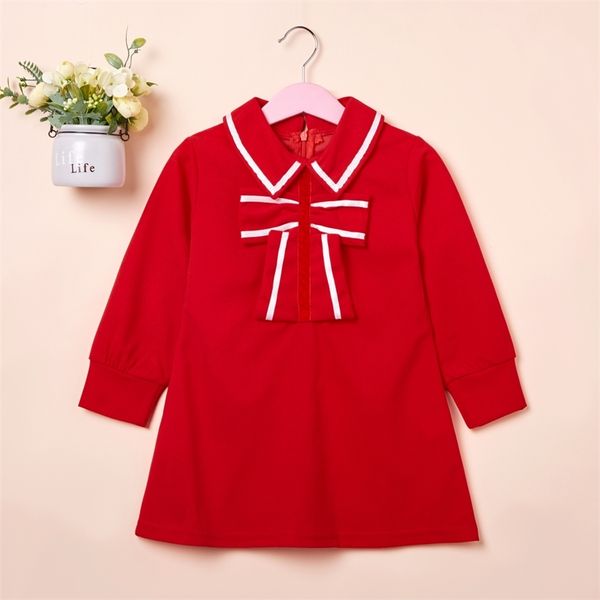 

spring and autumn baby / toddler girl bowknot long-sleeve shirt dress for kids 210528, Red;yellow
