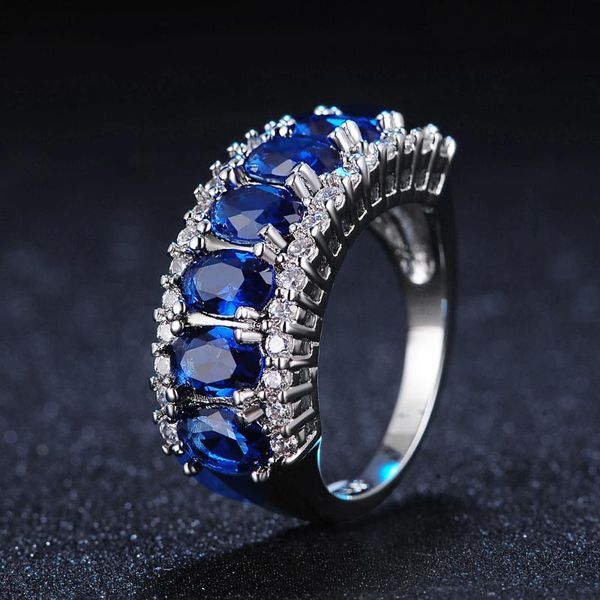 

cluster rings zhouyang silver color luxury women's ring blue crystals fashion cocktail party cubic zirconia wedding jewelry r571, Golden;silver