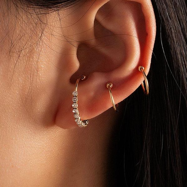 

hoop & huggie ins gold brass copper wired rhinestone bling irregular minimalism ear cuff earrings korean fashion chic women party jewelry, Golden;silver